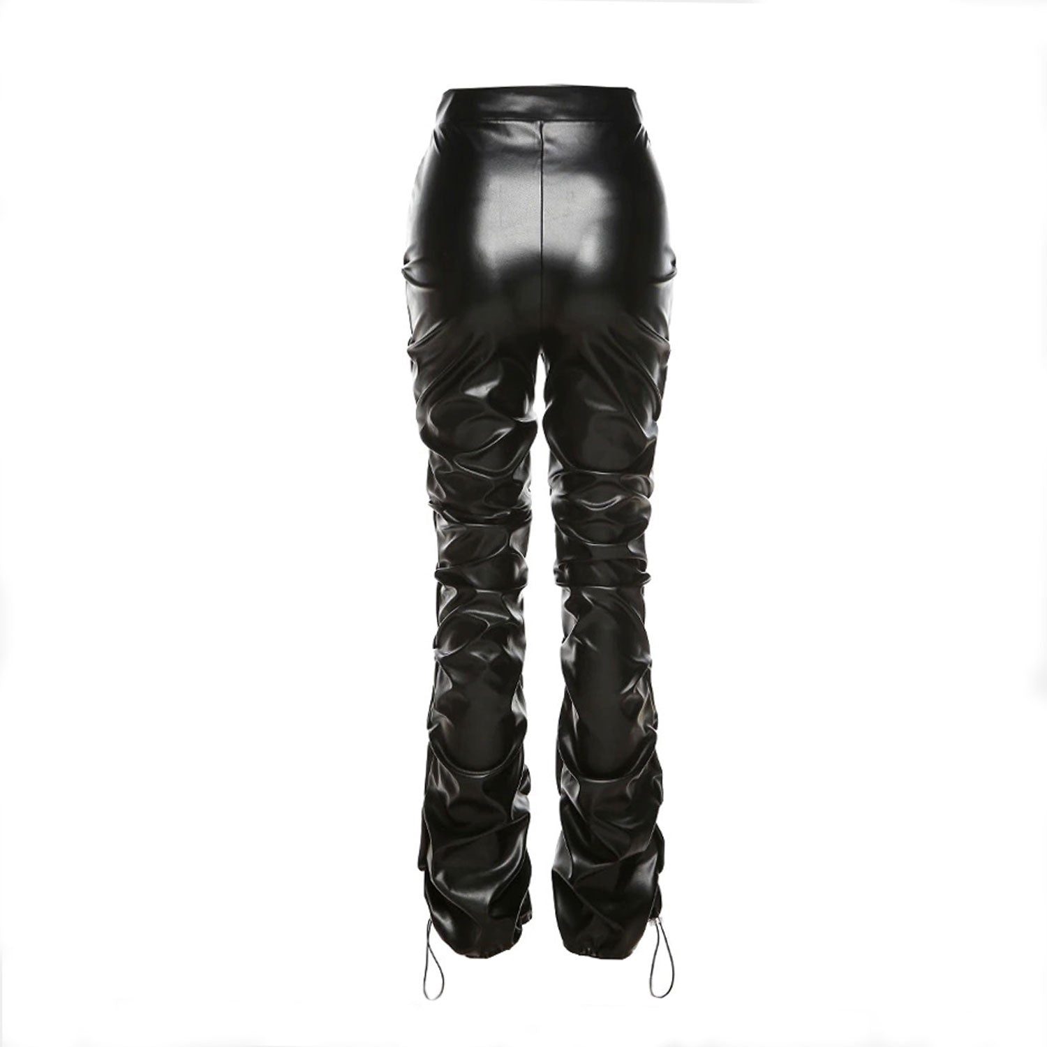 High Waist Pleated Drawstring Leather Pants SPICEPOSH